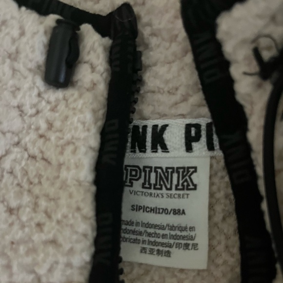 VS PINK Cream Sherpa Fleece Sweatshirt Jacket - Picture 4 of 4